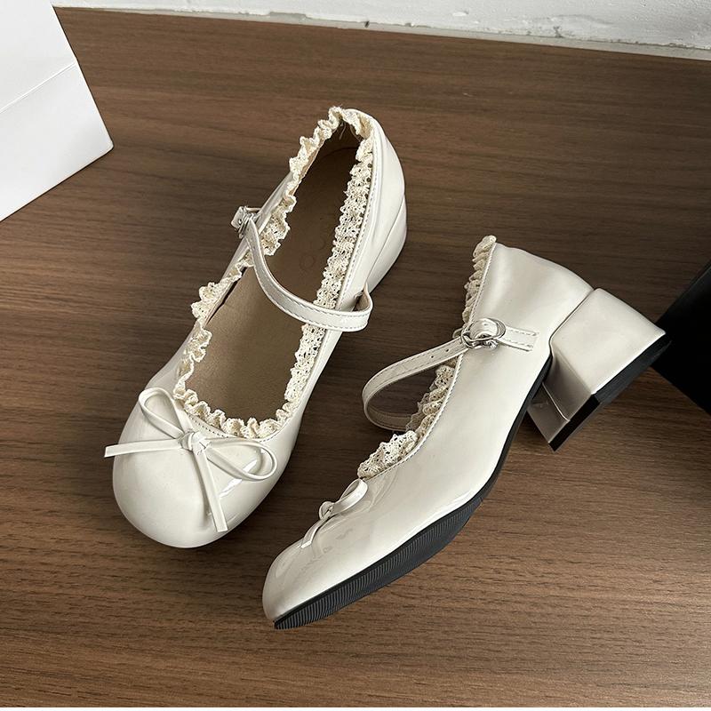 Sring Autumn Women Mary Jane Shoes Fashion Butterfly-knot Dress Shoes Ladies Concise Outdoor Thick Heel Leather Shoes