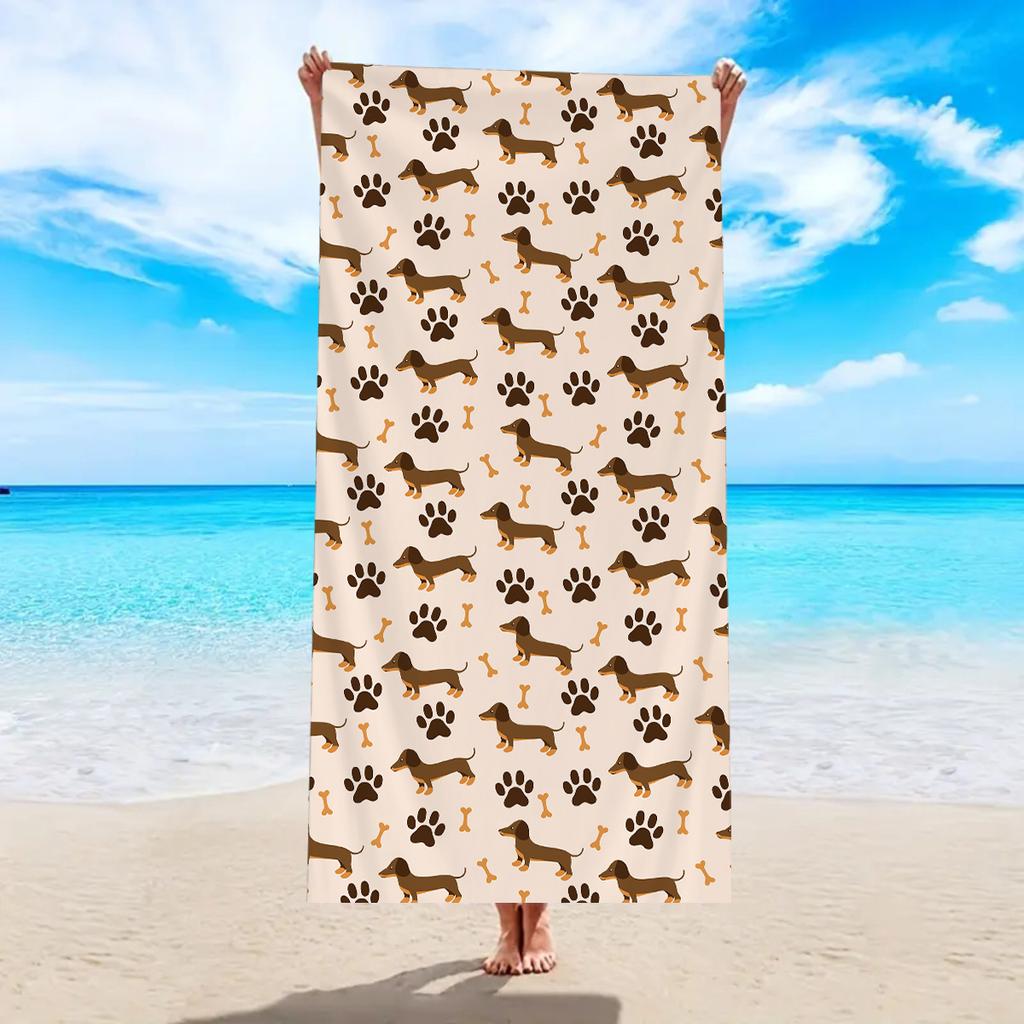 1pc Cute sausage dog beach towel, ultra-fine fiber quick drying absorbent large beach towel, beach vacation swimming beach towel