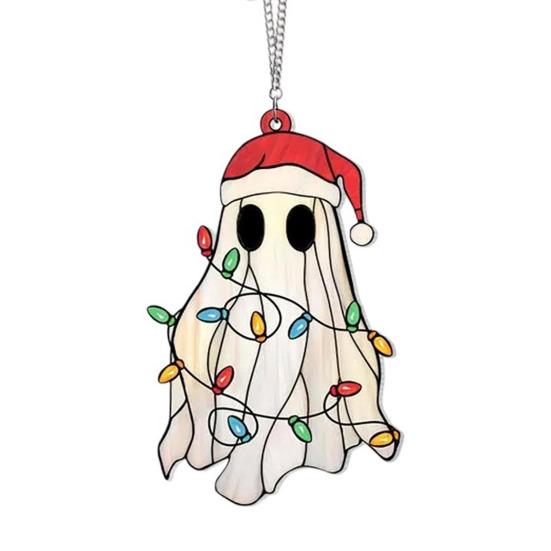 Halloween Cute Ghost Suncatcher Stained Glass Style Acrylic Window Hanging Ghost Light Catcher for Window Wall Decor
