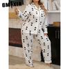 GMXIA Pajamas Women's Cardigan Long-sleeved Trousers Homewear Plus Size Two-piece Set