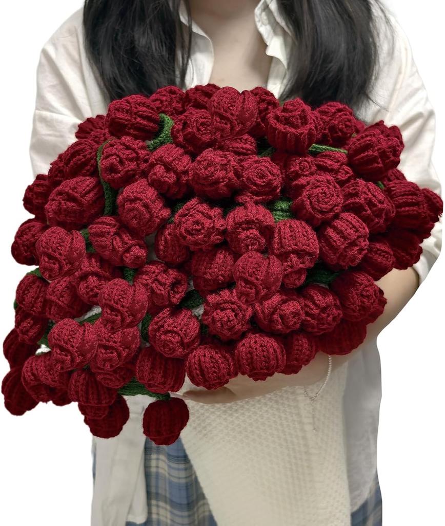 Crochet Flowers Bouquet Blanket Handmade Rose Blanket Round Floral Soft Romantic Gifts for Birthday Wedding Home Decor Bed Sofa-Finished Product