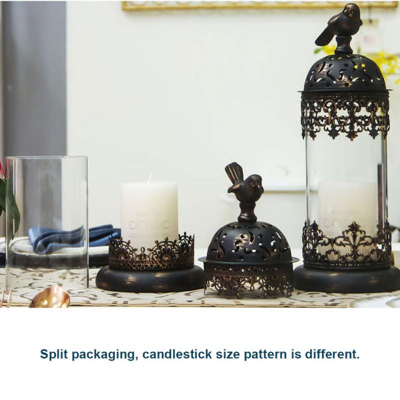 Suport pentru sfeșnic din fier, tip colivie pentru păsări, suport pentru sfeșnic în stil marocan, cu capac de sticlă, felinar, ornamente de birou