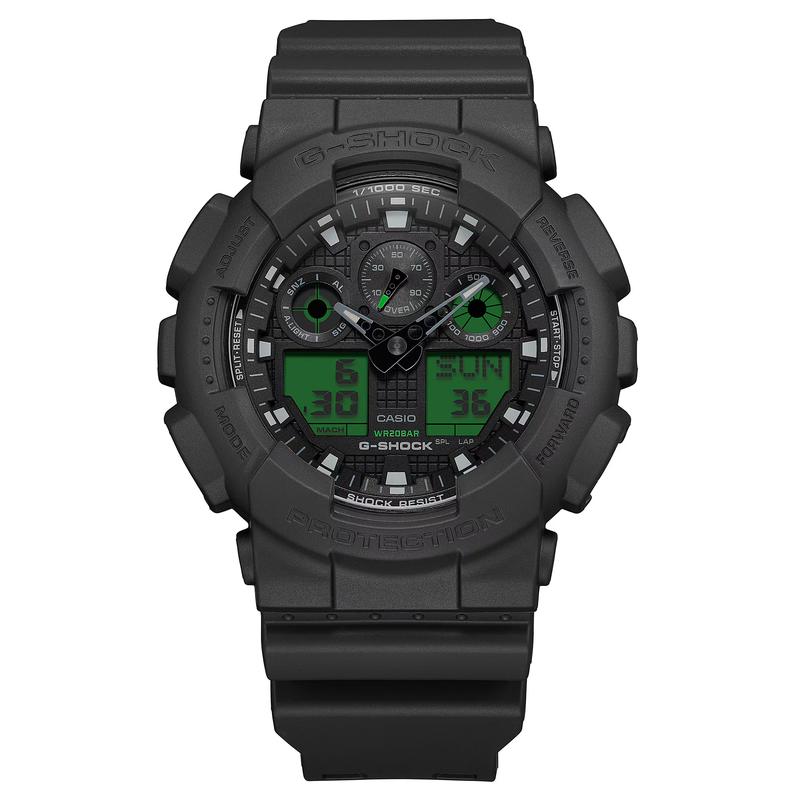 

CASIO GA-100 200 meters waterproof and shockproof, fashionable and simple, Quartz, resin strap, , men s watch, black dial GA-100BEG-1A чорний