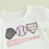 Baby Toddler Girl Shorts Set Baseball Embroidery Puff Sleeve Ruffle Tops Plaid Lace Trim Shorts 2 Piece Summer Outfit