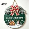 Festive Home Decoration Christmas Wooden Welcome Sign for Front Door, Round Hanging Ornament with Rustic Winter Wreath Artificial Pine Branches & Bow