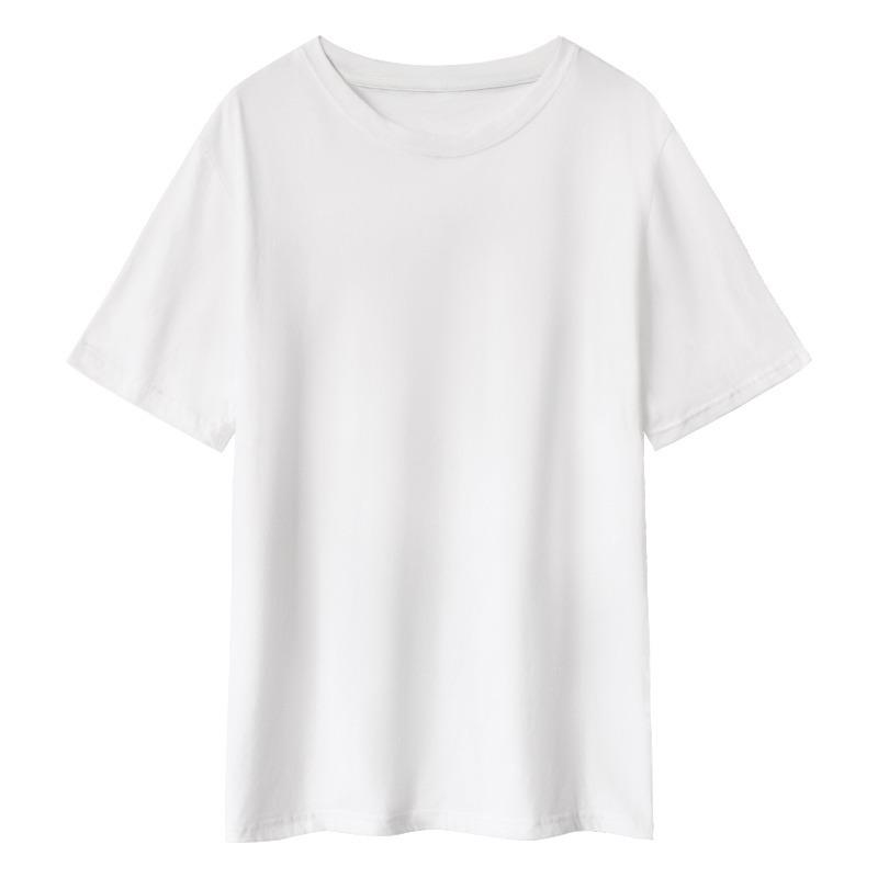 Summer Short Sleeve Cotton Loose Casual T-shirt for Women Men Round Neck Solid Base Women's T Shirt Elegant Fashion Simple Office Lady Tee Tops 26051