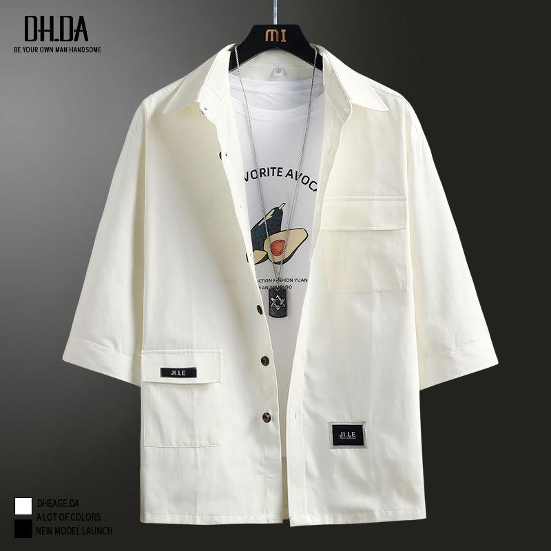

Men 7-quarter Sleeve Shirt Japanese Trendy Workwear Casual Korean Style Fashionable Versatile Thin Cardigan S