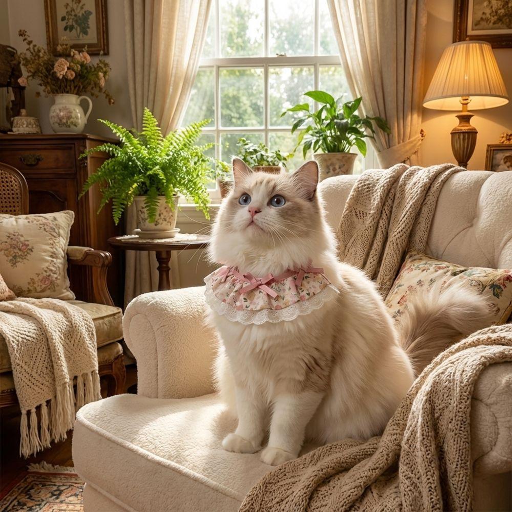 Cartoon Knitted Collar Lace Floral Bows Pet Bib Pet  Accessories Cat Clothes  Daily Use