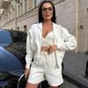 European and American casual women's suit long-sleeved zipper hooded cardigan pocket sweater strappy shorts two-piece set women