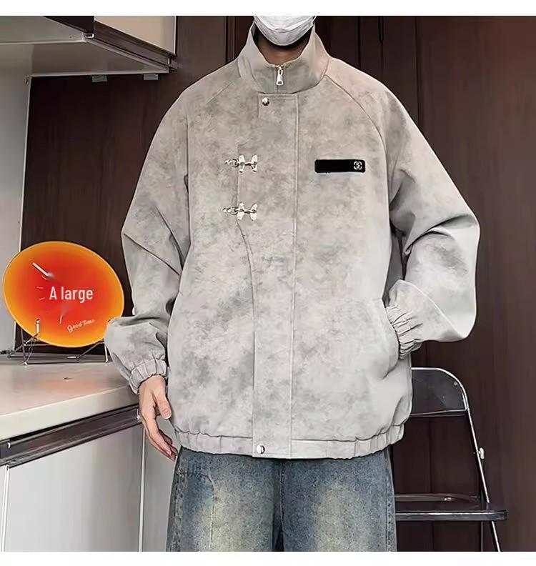 Men's Retro Tie-Dye Stand Collar Jacket - Winter Casual Loose Outerwear