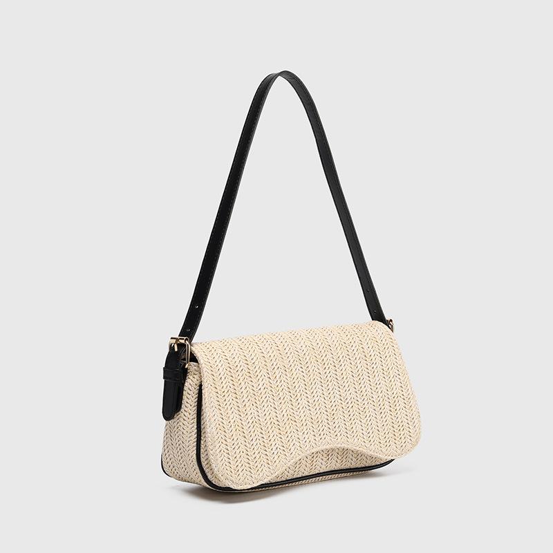New Summer Straw Woven Bag Women's Handheld Suitcase Shoulder Bag Fashionable Women's Bag French Niche Woven Underarm Bag