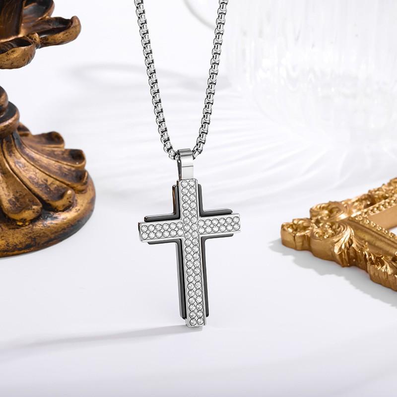 2026 Stone Cross Necklace Fashion Light Luxury Necklace Jewelry Premium Jewelry Full Diamond Men's Necklace