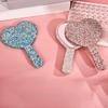 Glitter Rhinestone Makeup Mirror with Long Handle High Clarity Portable Women Vanity Mirror Round Love Heart Square Handheld Cosmetic Mirror