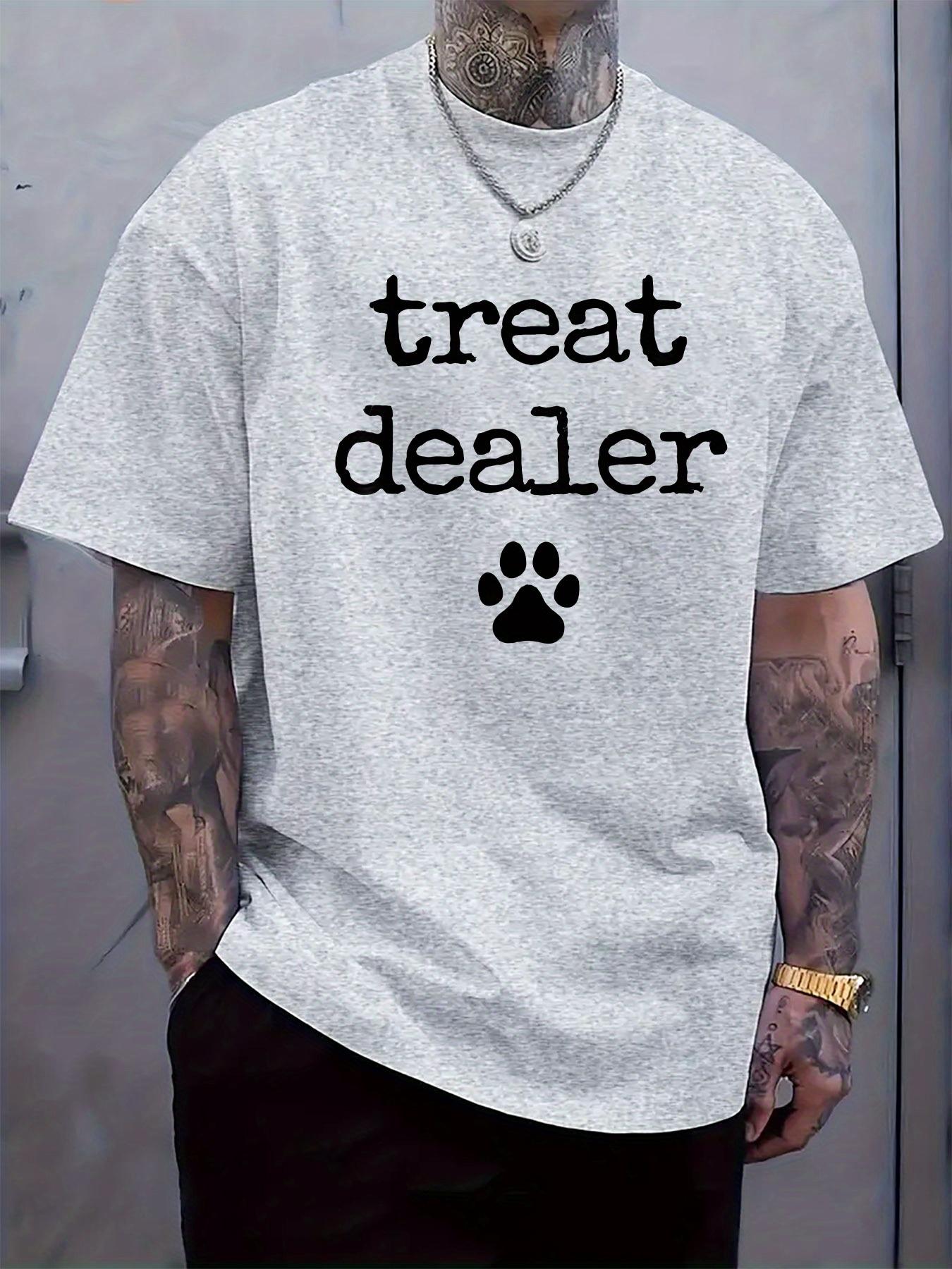 

Casual Treat Dealer Graphic T-shirt with Paw Print Design - Light Gray Crew Neck Short Sleeve Tee for Summer XXXL