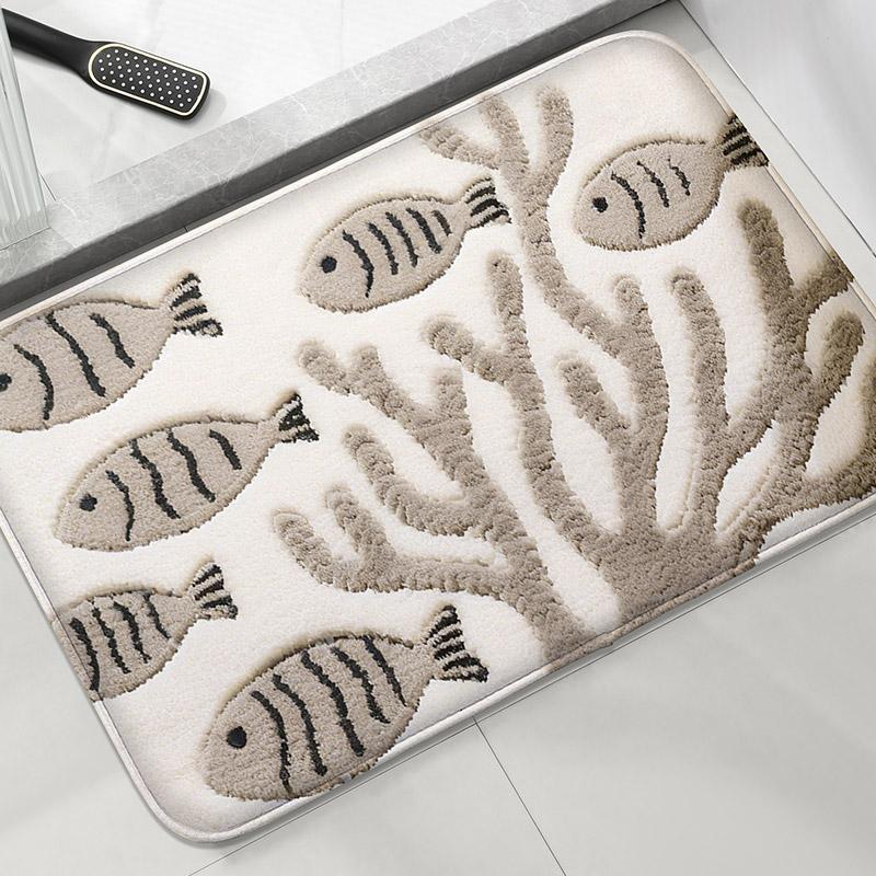 Tapis de sol de salle de bain motif monde sous-marin Tapis absorbant pour les pieds de toilettes Tapis de décoration pour la maison Tapis de porte Doux et confortable 80X120CM