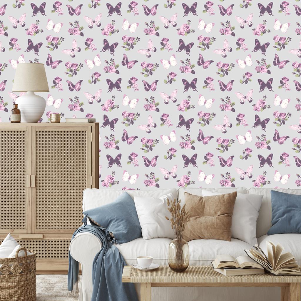 Wallpaper Butterflies Roses Flowers and Nature for Living Room and Bedroom 50x1000