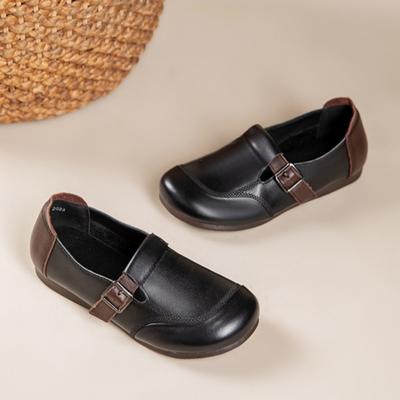 Chaussures pour femmes en cuir de vache Semelle souple en tendon de bœuf Confortable Rétro Fait main Chaussures simples Chaussures plates à talons pour femmes Antidérapantes en cuir