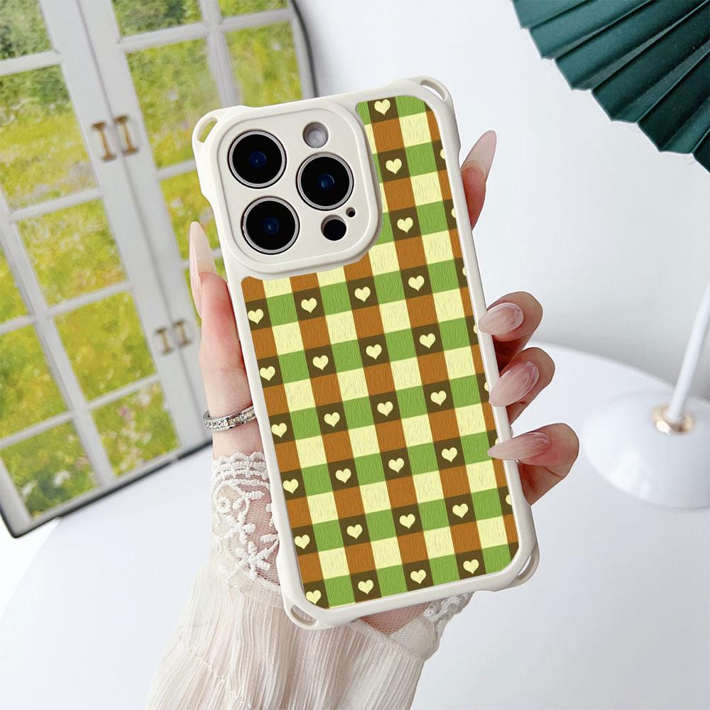 Cute Heart Colorful Grid Pattern TPU For Iphone 17 16 15 14 12 Phone Case Four Corner Anti Fall Protection Portable Hanging Rope