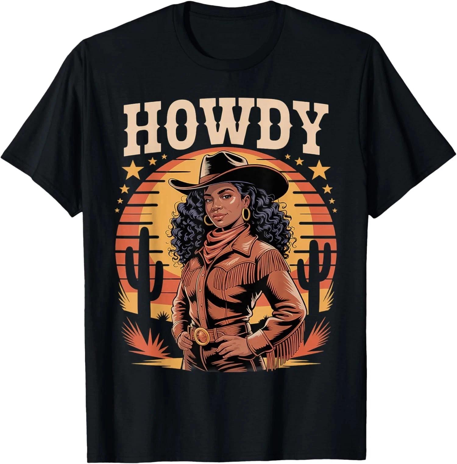 African American Black Girl Melanin Retro Cowgirl Unisex T- Shirt M