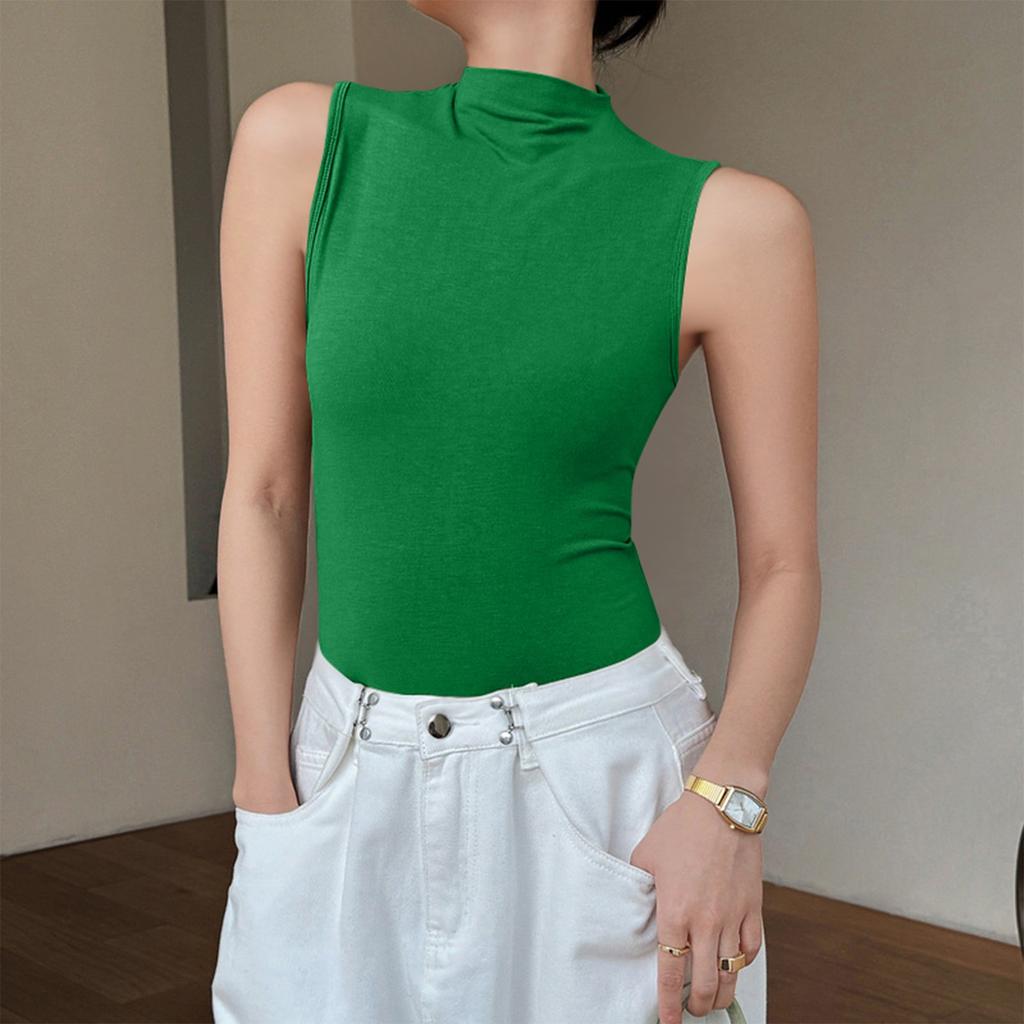 Ensemble Petit Gilet en Coton pour Femme Col Mi-Haut avec Haut Bas Sans Manches