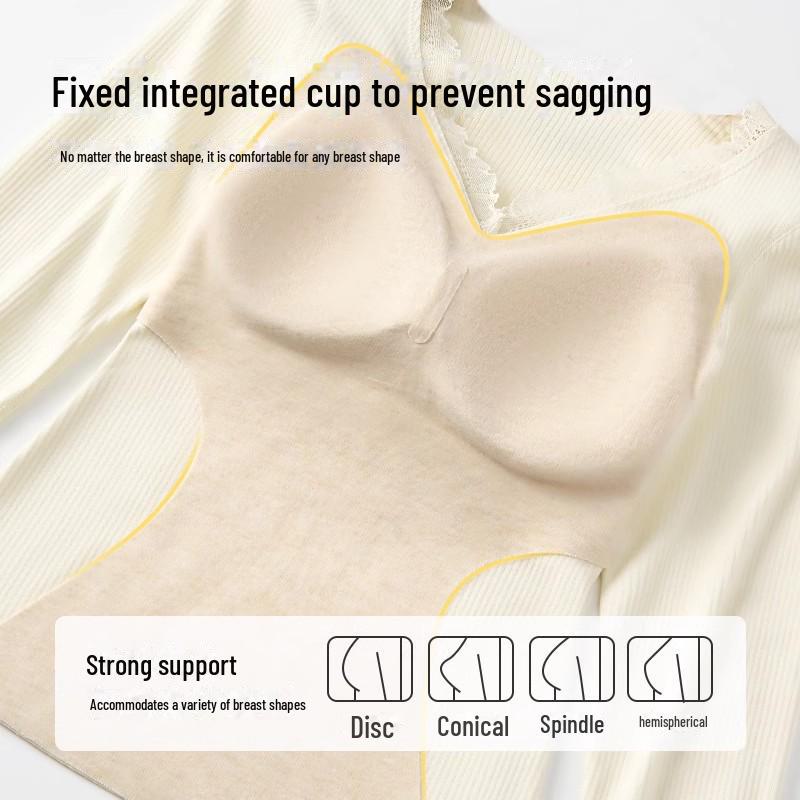 Damen Nahtlose Warme Samt Herbst Unterwäsche Hose mit Brustpolster - Kaschmirseide, Verdickt für Zusätzliche Wärme