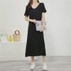 Loose V-Neck Short-Sleeve Modal Nightdress for Plus-Size Women - Spring/Summer Long Slit Skirt Style
