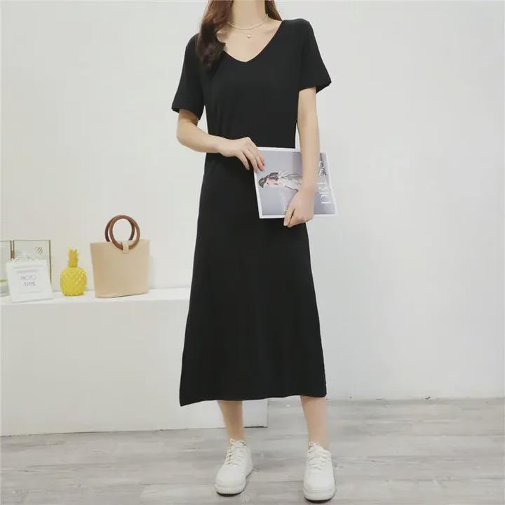 Loose V-Neck Short-Sleeve Modal Nightdress for Plus-Size Women - Spring/Summer Long Slit Skirt Style