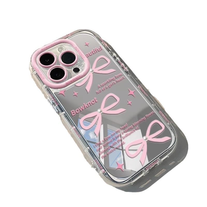 Pink Bow Suitable for IPhone16promax Phone Case Apple 14 Mirror Cream 12 Creativity