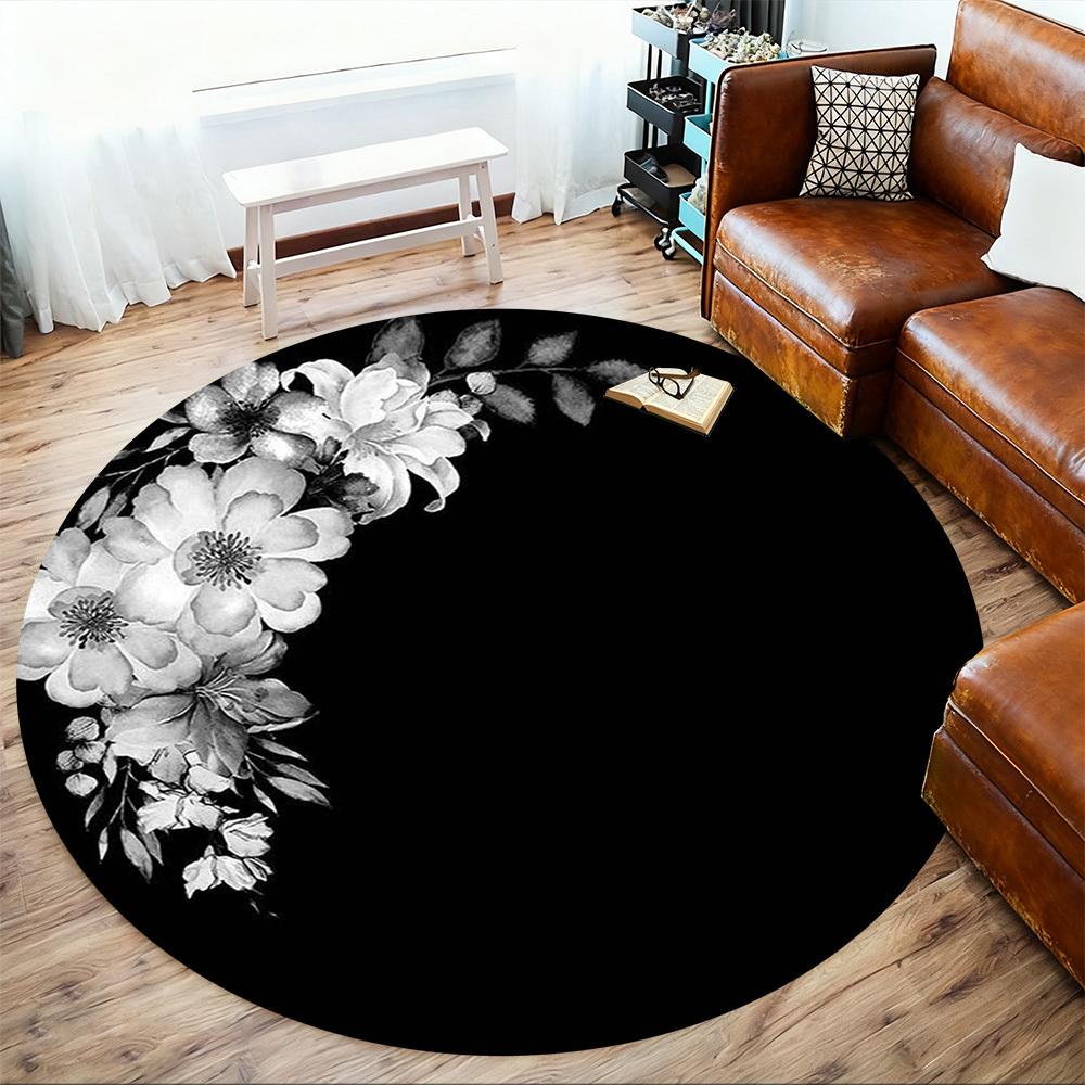 1PC flowers circle Office Round Area Rug, Under Office Chairs Bedroom Living Room Home Decor,Carpet for Office, -1110283