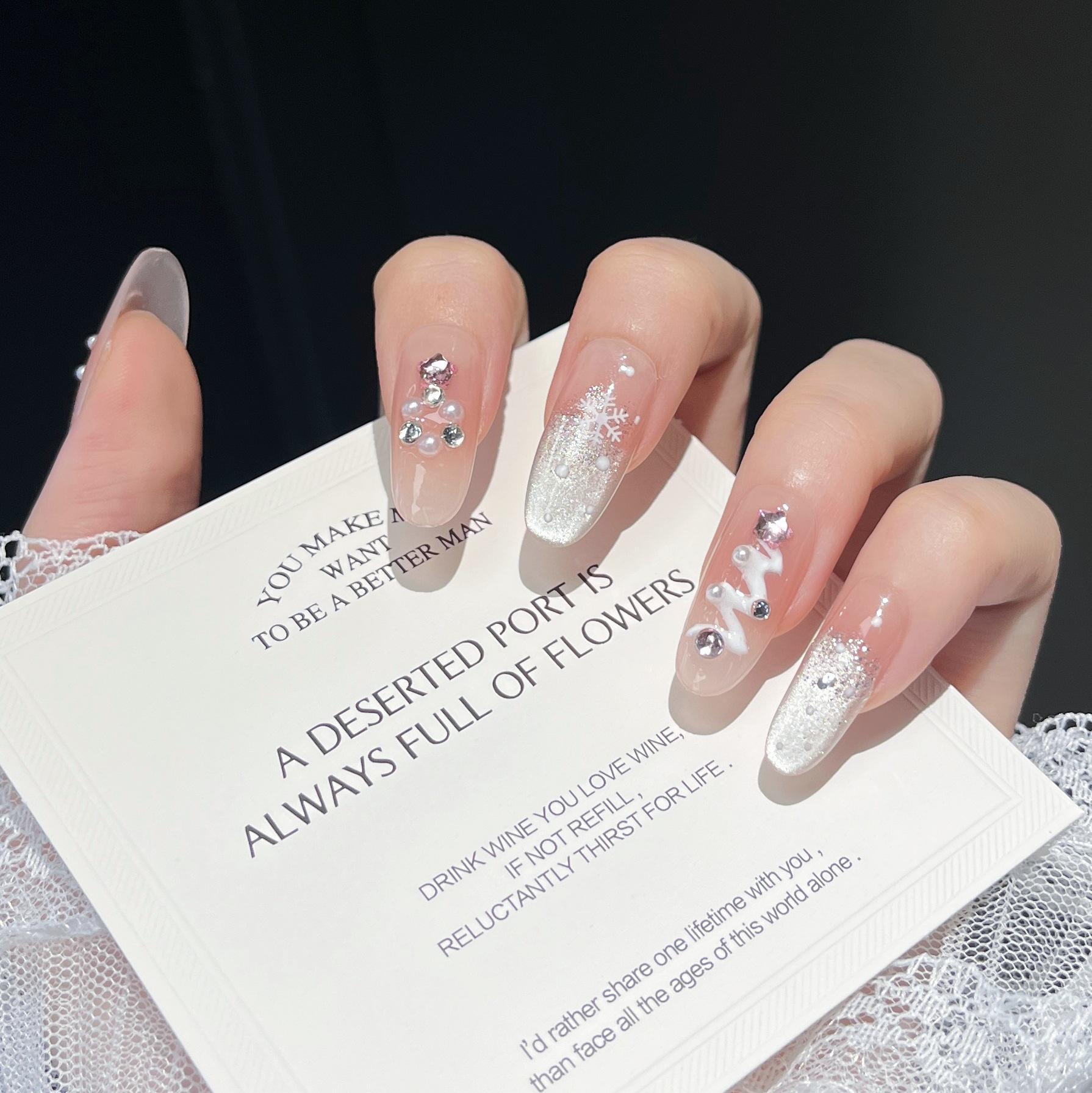 Handmade Sparkly Snowflake Press-on Nails for Christmas & New Year Bagged M