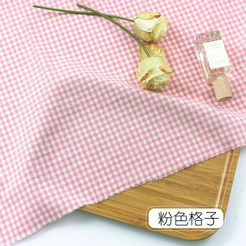 145x50/100cm Pink Plaid Pure Cotton Fabric For Women's Dresses, Shirts, Tablecloths, Home Decoration Handmade DIY Fabric TJ7400