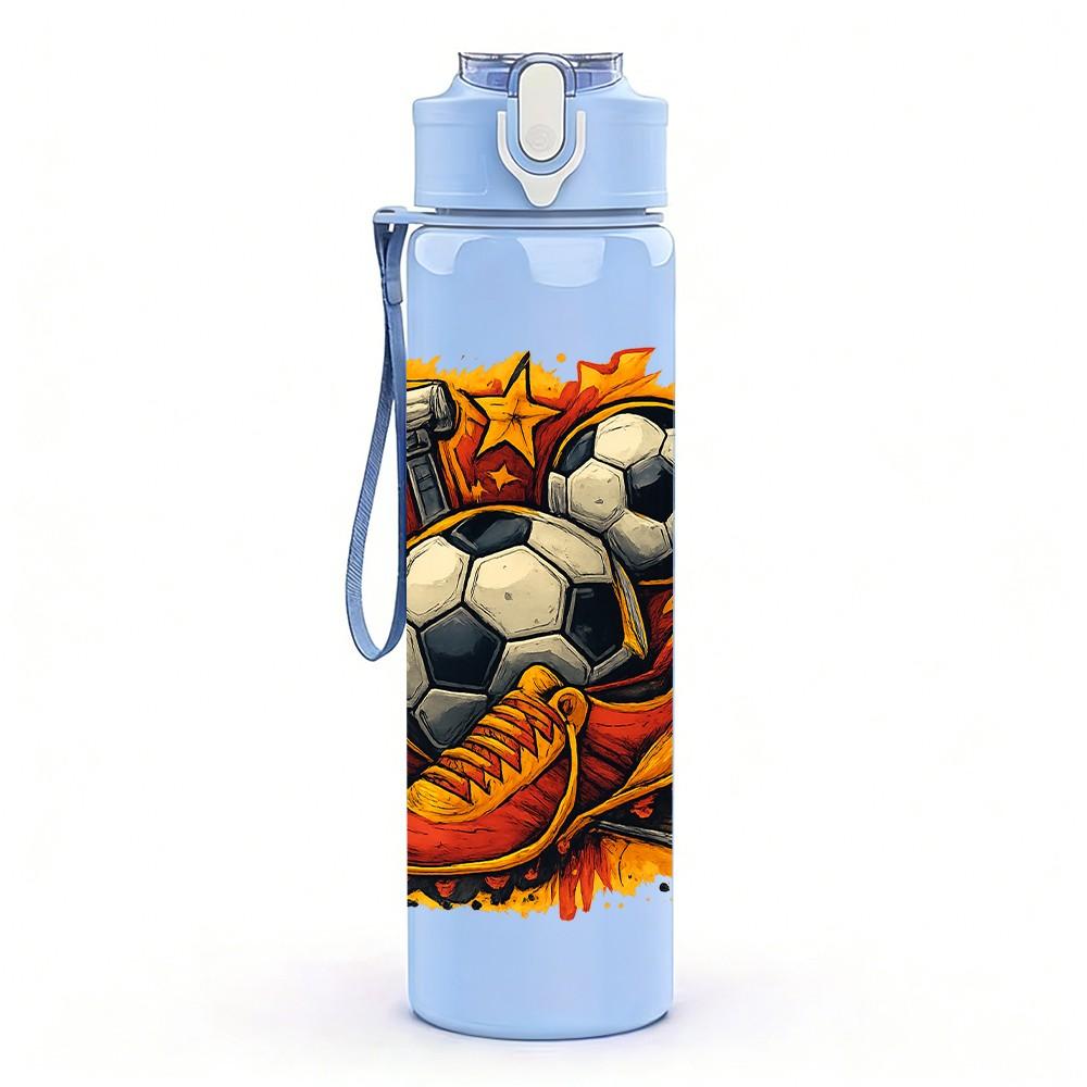 1PC Soccer Ball Burst Splash Print 750ml Color Plastic Sports Water Bottle Leakproof Flip Straw Lid Suitable for Sports Office Home Use