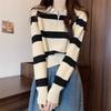 Bottom Shirt Autumn Winter Loose Polo Collar Striped Sweater New Design Zipper Short Top for Women
