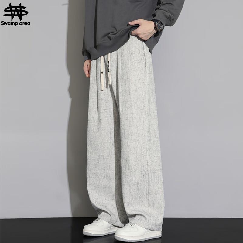 

SWAMP AREA Men s Linen Blend Drape Straight-Leg Casual Pants L