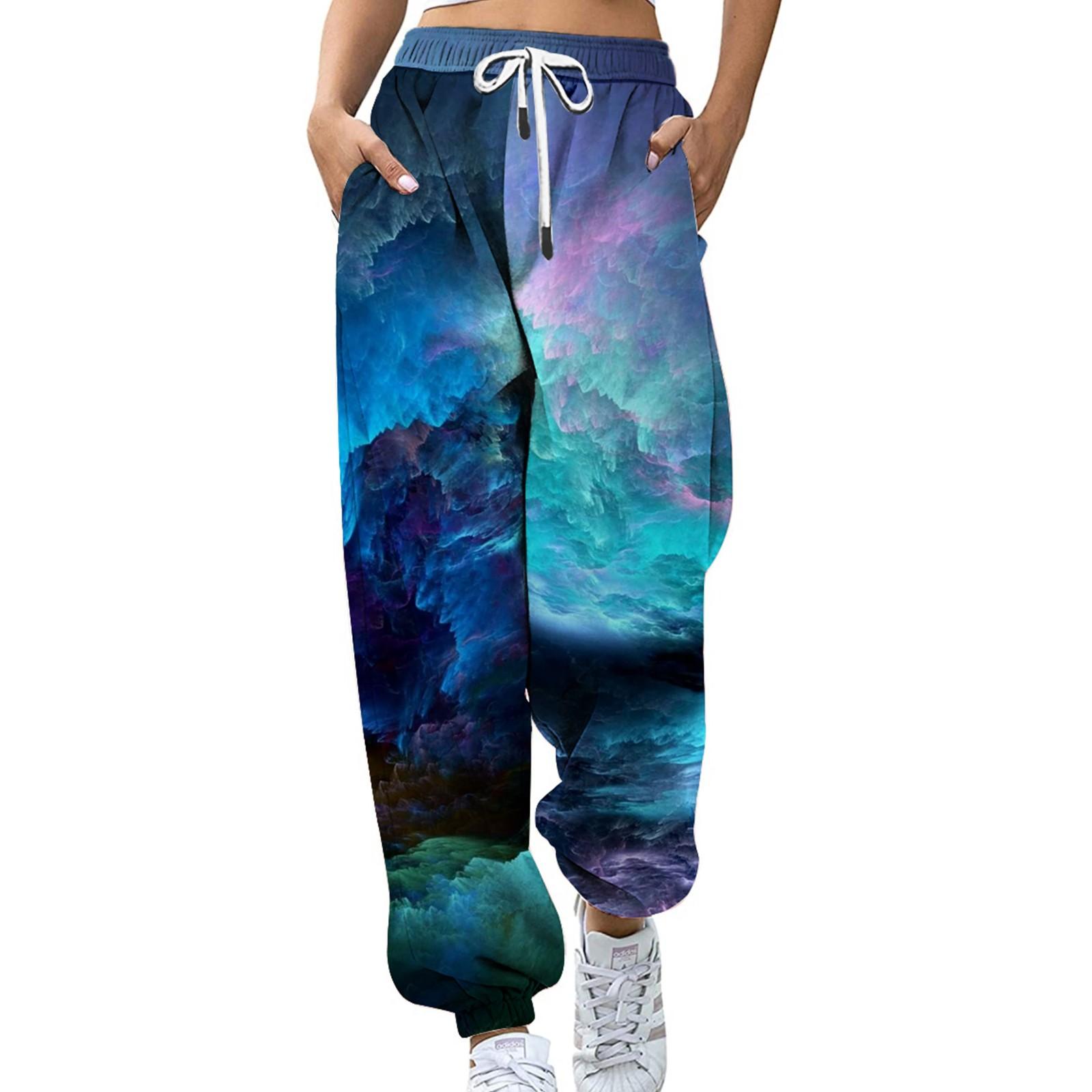 

Женская мода, повседневные спортивные брюки с цифровым цветным принтом, свободные брюки M синий