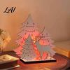 Holiday Gift for Family LED Wooden Christmas Tree Tabletop Decor Glowing Hollow Light Up Lighted Decor Ornaments Party And Festive Home Centerpiece