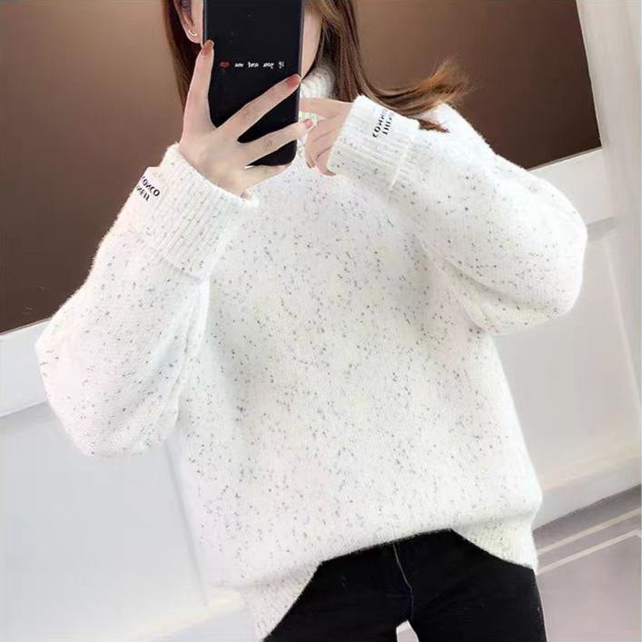 Faux Mink Fur Sweater for Women Thickened Winter and Autumn Outfits Turtleneck Striped Pullover Top Casual Knitted Sweater