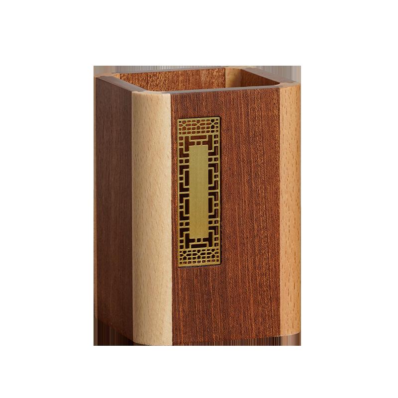 National Style Wood Pen Holder Gift Set: Creative Office Storage Box & Thermos Cup, Customizable Logo