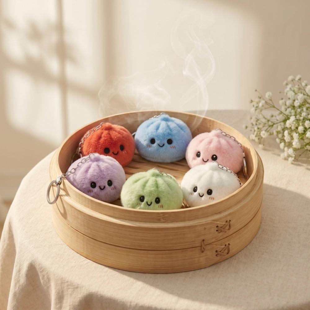 Plush Steamed Buns Squishy Keychain Soft Fluffy Steamed Buns Plush Squishy Keychain Cute Simulated Steamed Buns