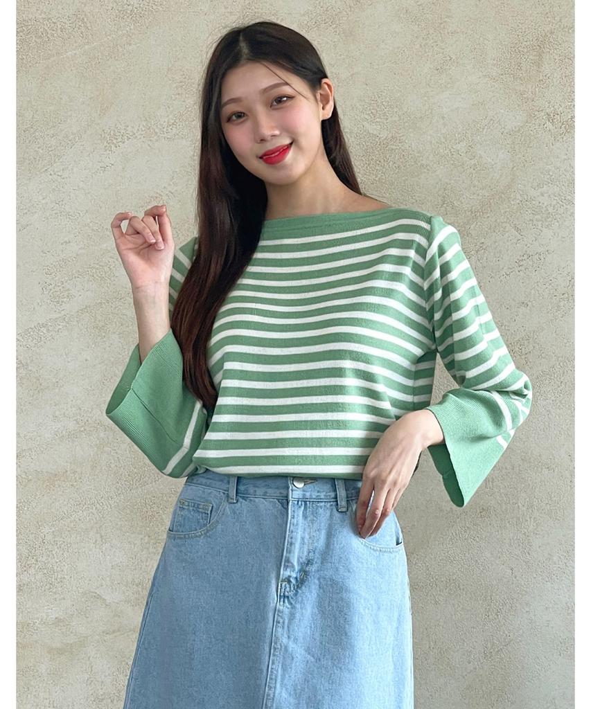 VANAKE Poly Boat Neck Striped Knit_Ob12Knme01Z