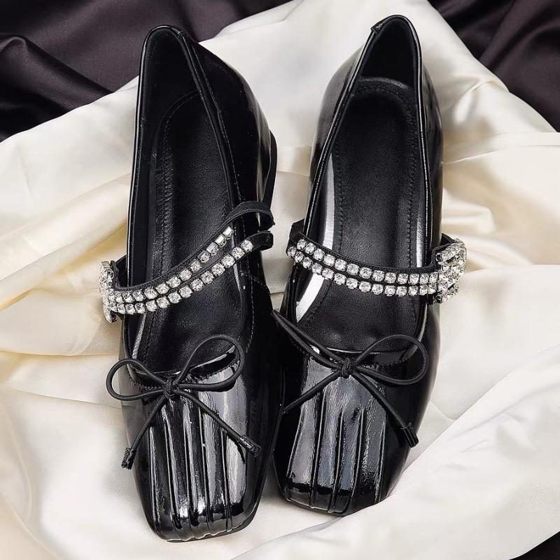 

2025 Новая Мода Квадратный Носок Осенняя Обувь Милые Средние Каблуки Мелкие Туфли Мэри Джейн Бренд Кристалл Роскошные Женские Туфли-Лодочки 35 чёрный