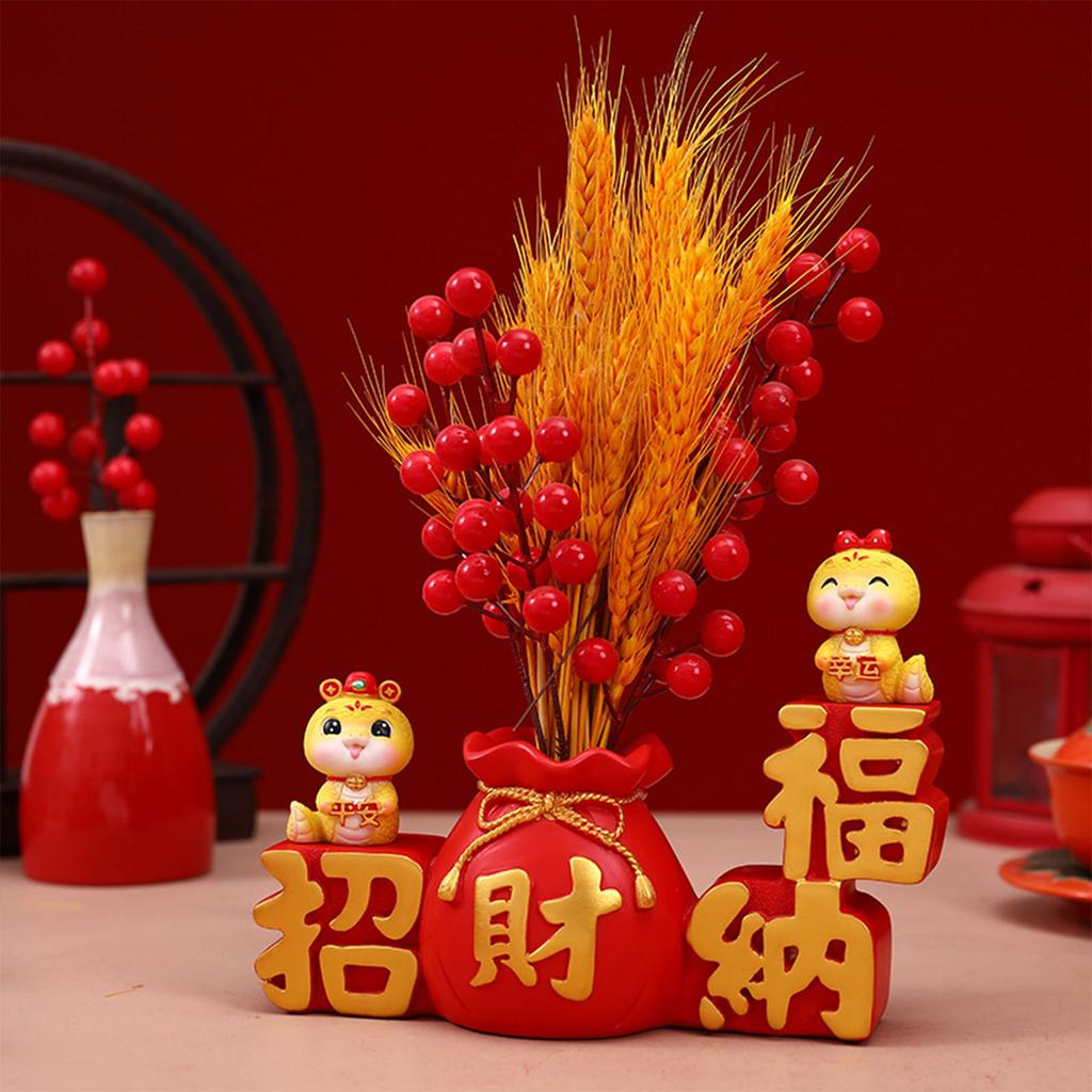 Chinese Zodiac Year Snake Figurine Home Decoration Flower Vase Snake Statues for Prosperity Resin Craft Cartoon Decors