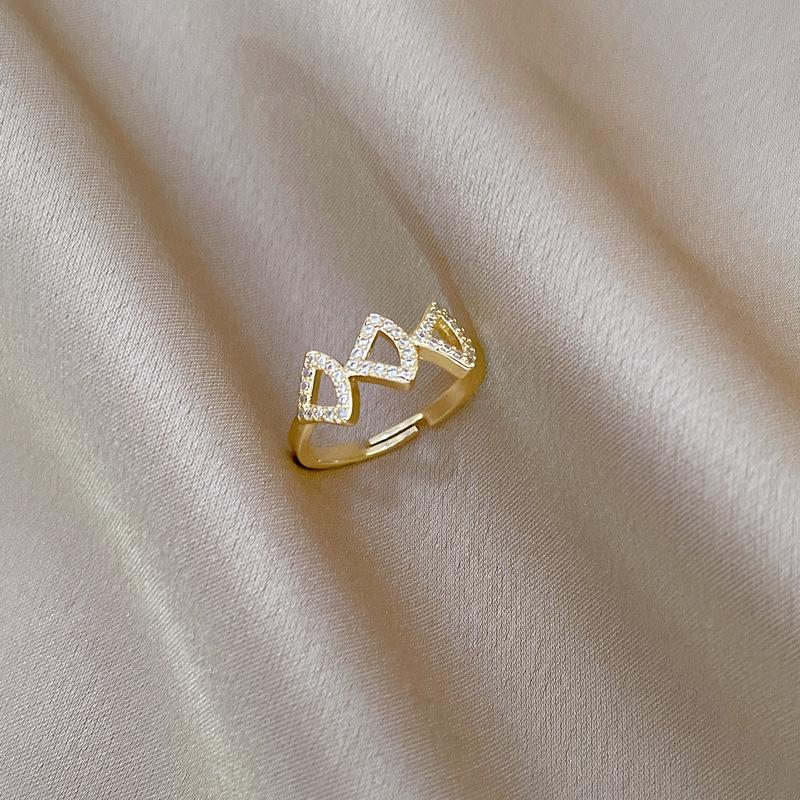 Real Gold Ginkgo Skirt Full Of Diamonds Ring Opening Adjustable Simple Jewelry Japanese Ring Couple Ring