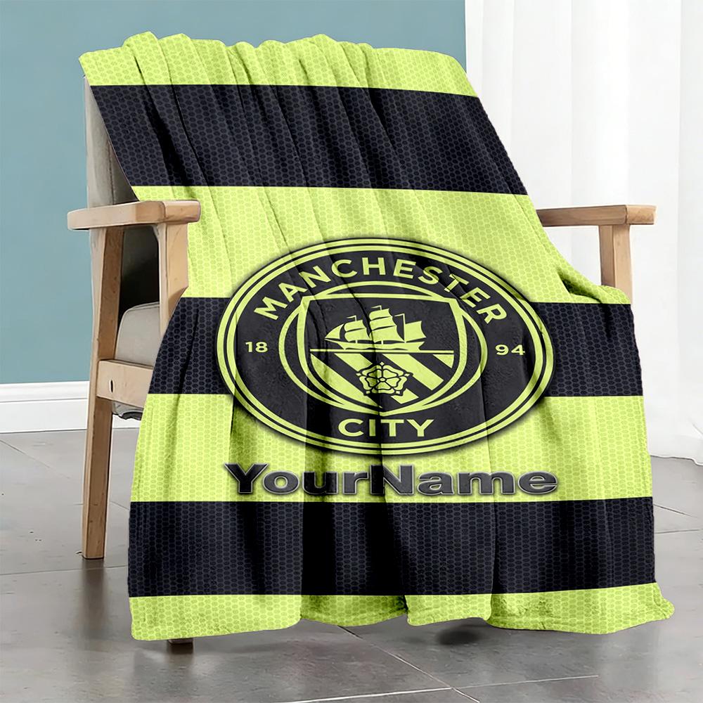 Manchester City Customize Text Blanket Lightweight Customizable Blanket Warmthful Decor Suitable for Seaside Bed Office Bedding All-Season Use