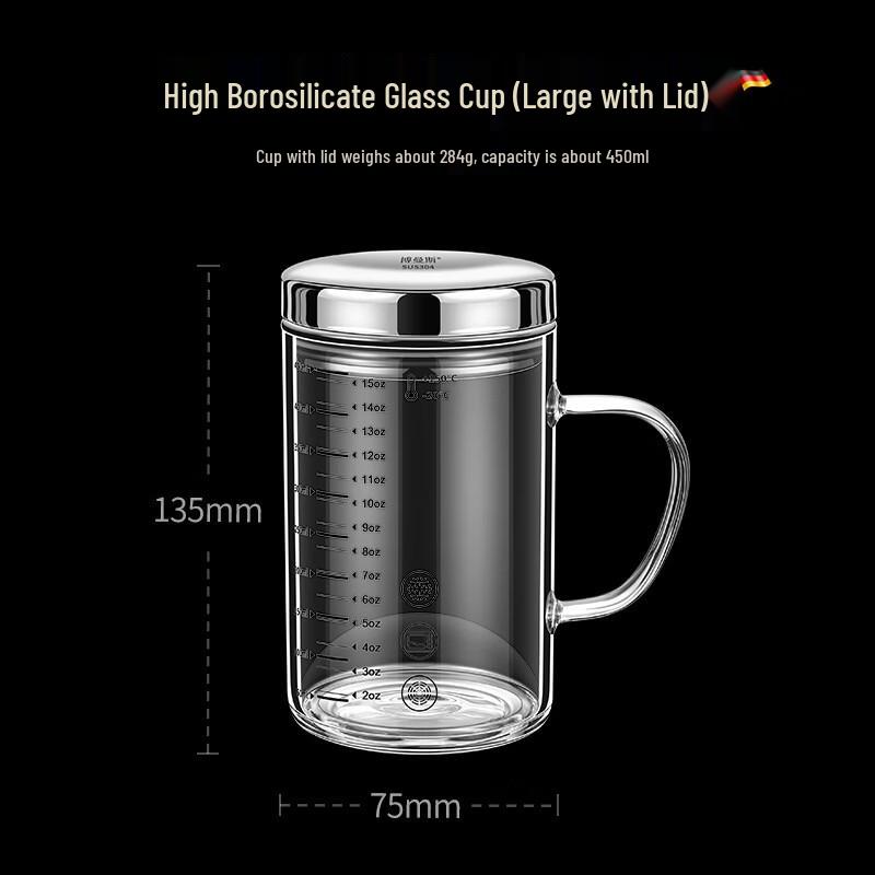 Xihe 450ml Heat-Resistant Glass Measuring Cup with Lid
