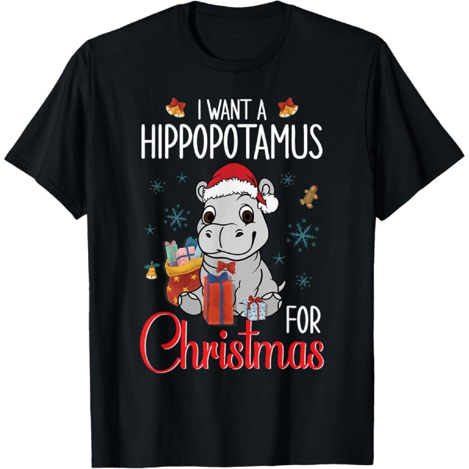 Я хочу бегемота на Рождество Xmas Hippo для ребенка Женская футболка(1) S