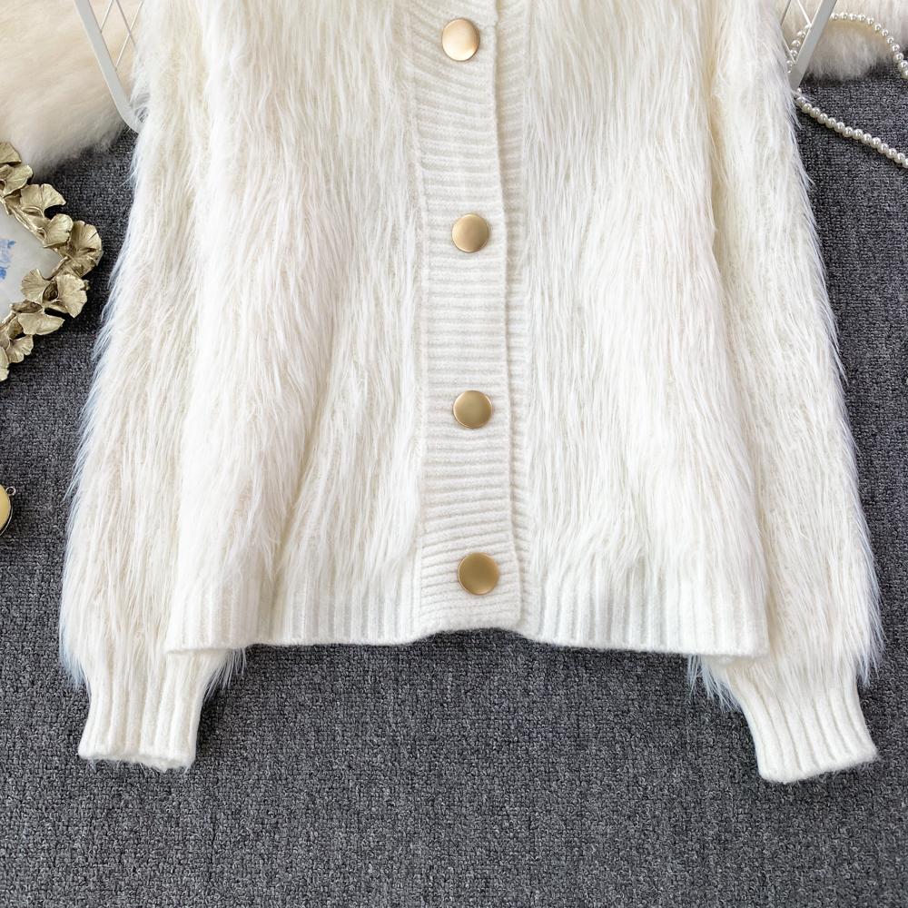Imitation Mink Sweater Fashion Stand-UP Collar Loose Top Women's  Autumn/Winter Korean Soft Comfortable Cardigan Solid Coat