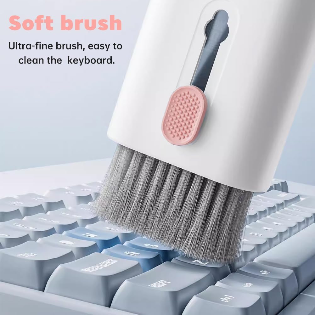 7 In 1 Laptop Cleaning Kit Keyboard Cleaner,Computer Screen Cleaning Brush Tool,Computer Cleaning Tools Kit Corner Gap Duster Keycap Puller(Pink)