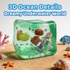 Transparent Glitter Ocean Shell Squishy Cube Stress Relief Fidget Toy Super Soft Slow Rising Squeeze Toy for Adults Desk Novelty