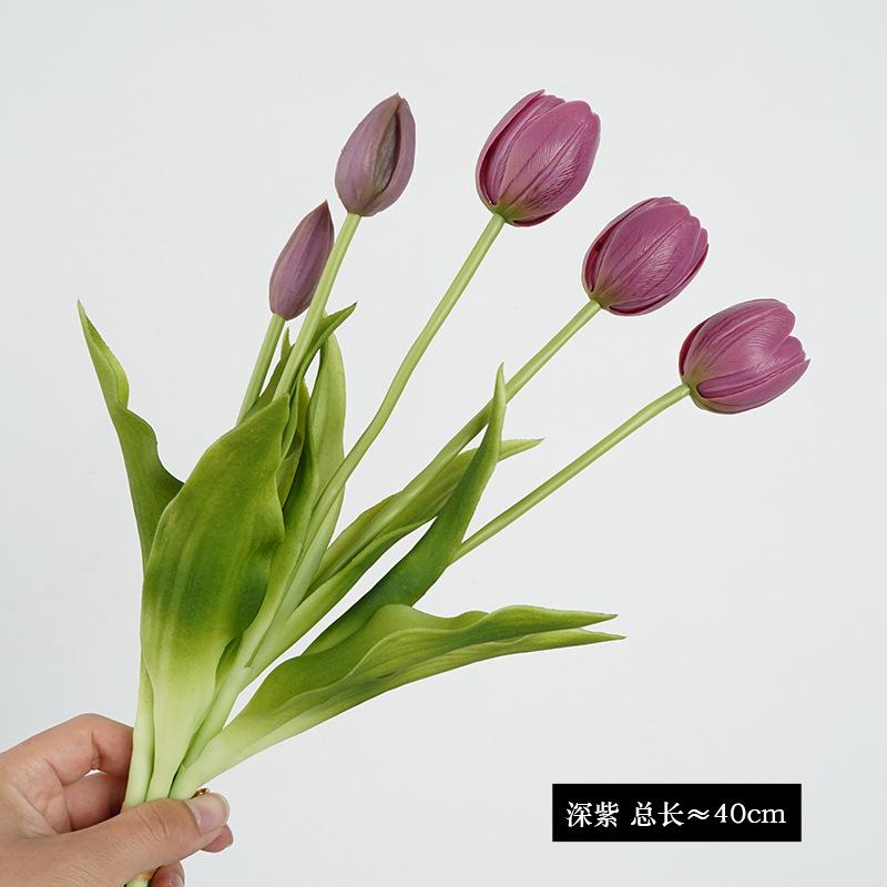 Simulation 5 sticks tied soft silicone tulip fake flower living room tabletop ornament decorative fake flower